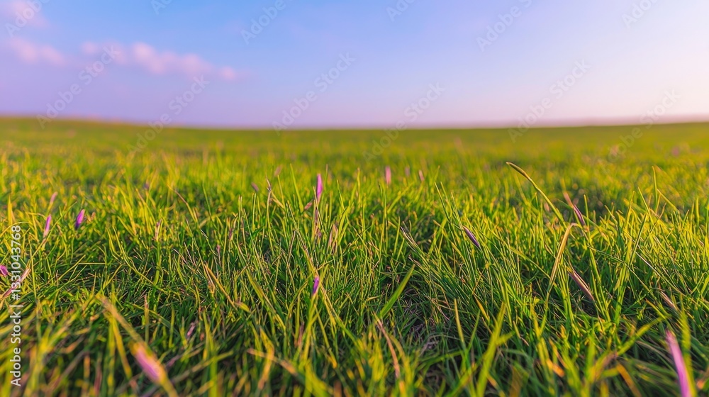 Fototapeta premium Serene Meadow Sunlit Grass Blooming Flowers Nature Landscape