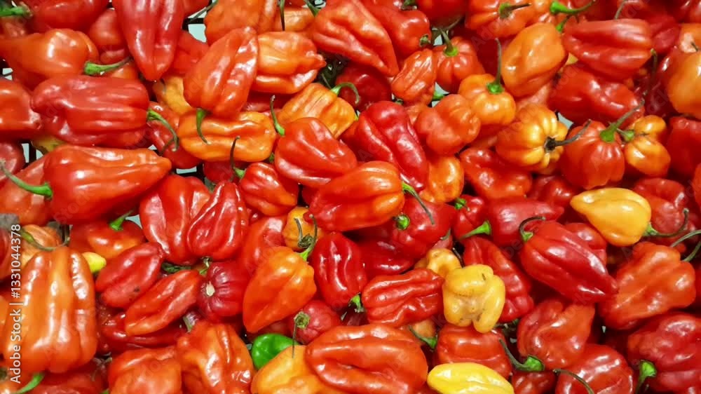 Habanero spicy vegetable. Capsicum chinense chili pepper video footage. Habanero spicy vegetable. Capsicum chinense chili pepper video footage.