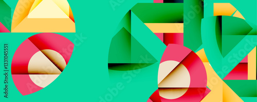 Abstract geometric artwork with interwoven angular and curved shapes, dynamic composition with smooth gradients and bold contrasts