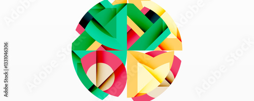 Abstract geometric artwork with interwoven angular and curved shapes, dynamic composition with smooth gradients and bold contrasts