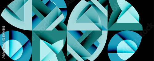 Circles, semi circles, squares and round triangles. Geometric mosaic style pattern abstract background for wallpaper, banner, backdrop, card, book Illustration, landing page