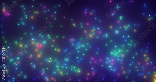 Colorful glittering floating particles background, motion graphic. Repeatable footage.