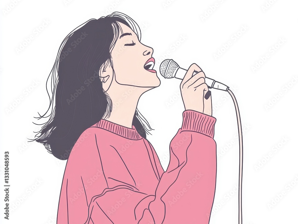 Woman Singing into Microphone Pixel Art Illustration Woman Singing into Microphone Pixel Art Illustration