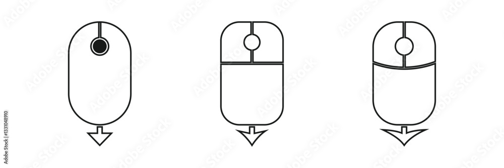Scroll mouse icons set. Scrolling down and up symbol collection.