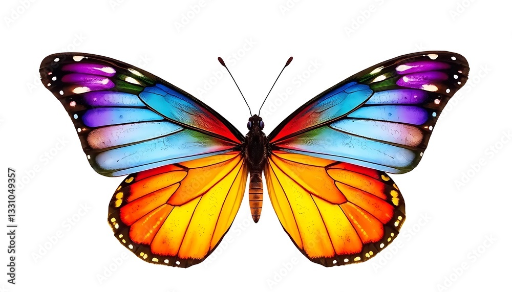 Fototapeta premium The Captivating Beauty A Butterfly S Multicolored Wings White Background