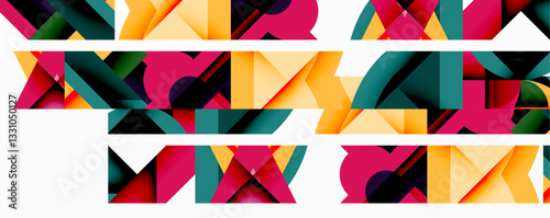 Abstract geometric artwork with interwoven angular and curved shapes, dynamic composition with smooth gradients and bold contrasts