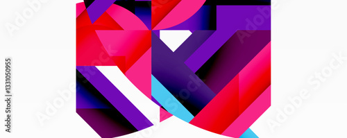 Abstract geometric artwork with interwoven angular and curved shapes, dynamic composition with smooth gradients and bold contrasts