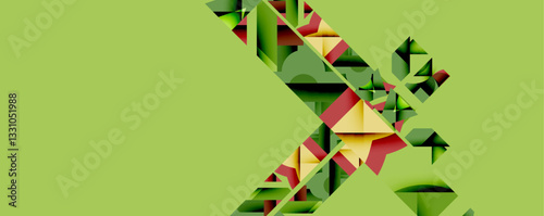 Abstract geometric artwork with interwoven angular and curved shapes, dynamic composition with smooth gradients and bold contrasts