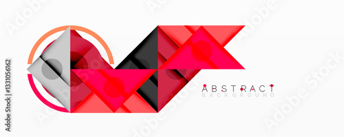 Geometric abstract design with layered triangles, circles, and gradients, forming a structured pattern with sharp contrasts and depth