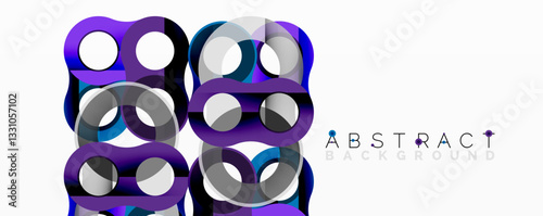 Abstract geometric pattern with interlocking circular and tubular shapes featuring smooth gradients, sharp contrasts, and dynamic layering