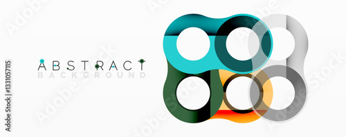 Abstract circle element composition with overlapping circular and tubular shapes featuring smooth gradients, transparency effects, and dynamic layering