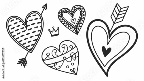 Hand-drawn Hearts Valentine's Day Clipart, Romantic Illustrations, Love Symbols