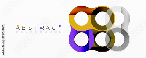 Abstract circle element composition with overlapping circular and tubular shapes featuring smooth gradients, transparency effects, and dynamic layering