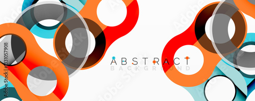 Abstract circle element composition with overlapping circular and tubular shapes featuring smooth gradients, transparency effects, and dynamic layering