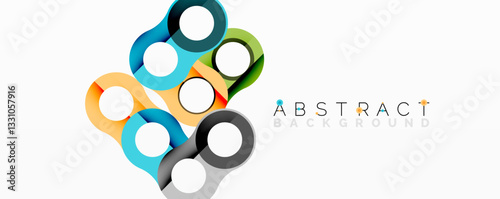 Abstract geometric pattern with interlocking circular and tubular shapes featuring smooth gradients, sharp contrasts, and dynamic layering