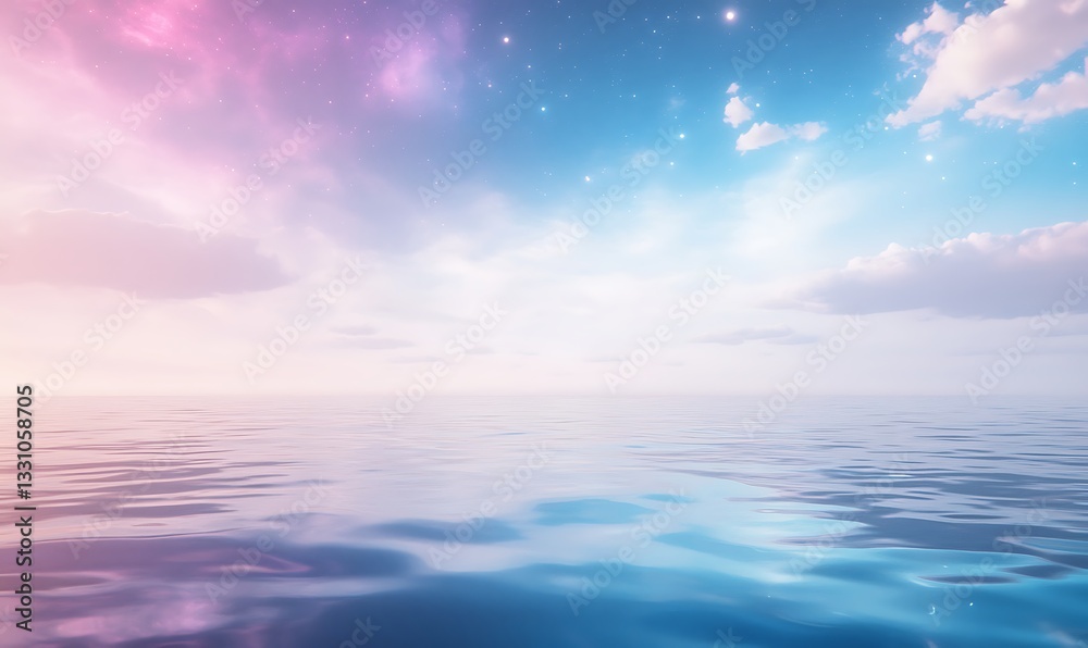 Fototapeta premium Calm ocean scene with a pastel sky reflecting on tranquil water.