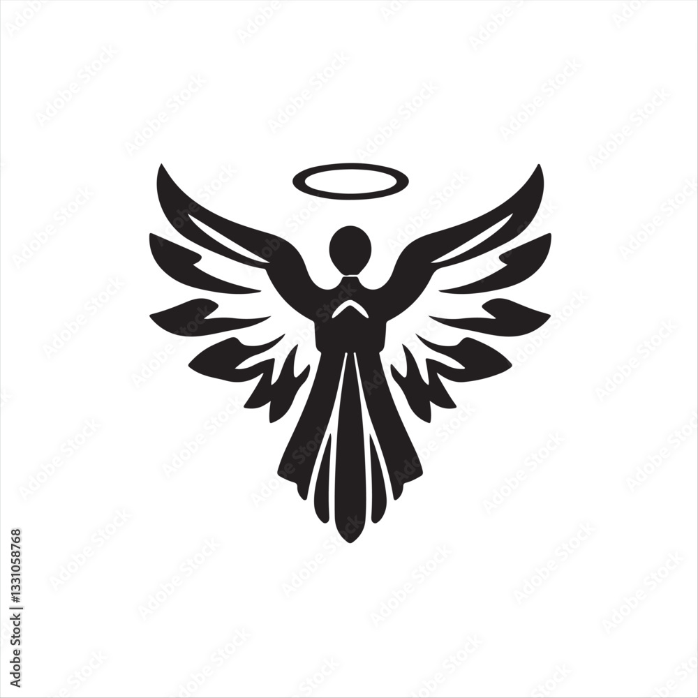 Fototapeta premium A timeless and elegant black and white vector illustration logo for Be an Angel Day. The design features a silhouette, geometric shapes, clean lines, and a focus on balance and symmetry