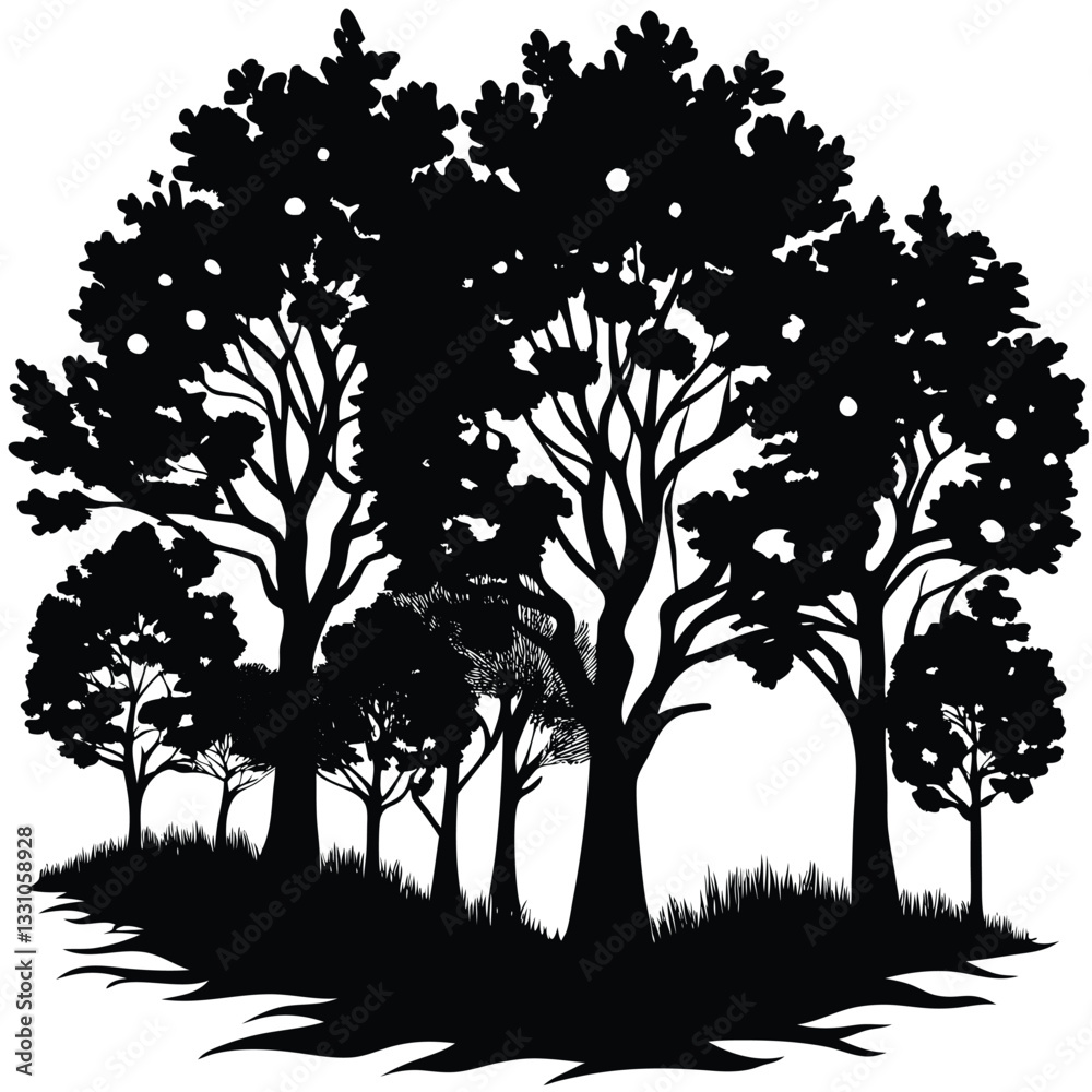 trees casting shadows in mist