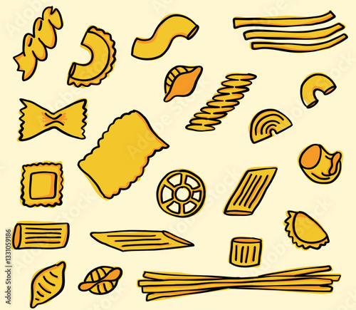 Doodle style pasta illustration