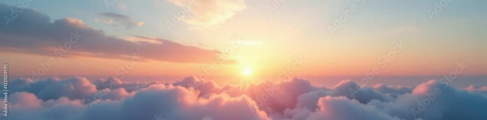 Obraz premium Gentle dawn sky with wispy clouds and sun rays breaking through, morning, gentle hues, soft light