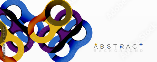 Abstract geometric pattern with interlocking circular and tubular shapes featuring smooth gradients, sharp contrasts, and dynamic layering