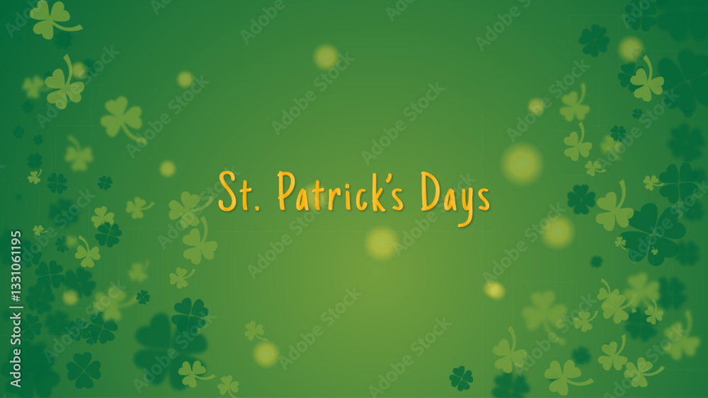 Falling shamrock clover leaves with defocus light on green background. St. Patrick's day template. Spring nature. Vector illustration for poster, flyer, web banner or social media. Falling shamrock clover leaves with defocus light on green background. St. Patrick's day template. Spring nature. Vector illustration for poster, flyer, web banner or social media.