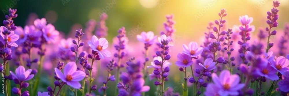 Obraz premium Masses of bright purple flowers swaying in the breeze, flowerpower, floralarrangement