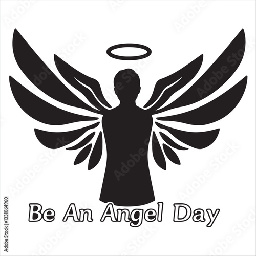 Black and white vector silhouette logo for Be An Angel Day.  Geometric shapes create a timeless and elegant design on a white background.  The focus is on balance, symmetry, and visual clarity.eps