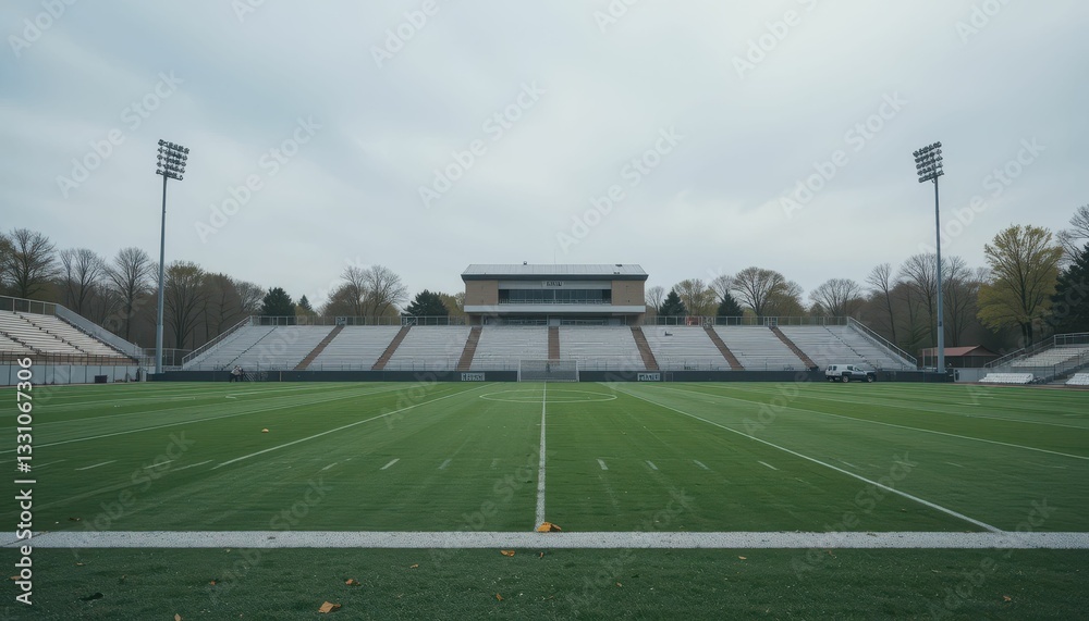 Obraz premium Expansive View of a Modern Sports Stadium Under Cloudy Sky