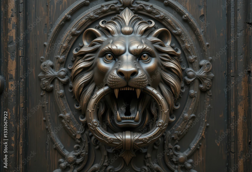 Detailed Bronze Lion Head Door Knocker with Intricate Design Detailed Bronze Lion Head Door Knocker with Intricate Design