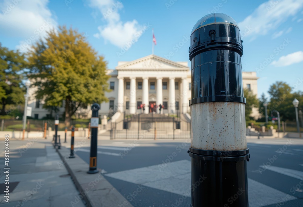 Naklejka premium Historic Government Building with Decorative Street Light in Focus