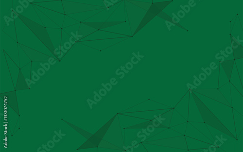 Green textured background vector with faint geometric network pattern. Interconnected lines and dots forming subtle triangles. Monochrome with varying opacity for depth.