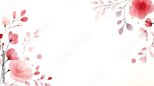 Fototapeta Naklejka Na Ścianę i Meble -  Elegant watercolor flowers and leaves border in a simple design
