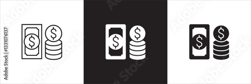 Money business icon. Finance icon. Money cash symbol. Icons design compatible for balance, financial, dollar, wealth, asset, earning, payment, salary. Vector illustration.