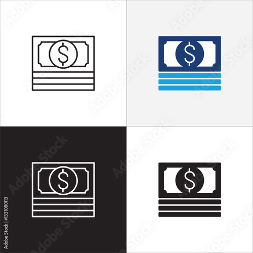 Money business icon. Finance icon. Money cash symbol. Icons design compatible for balance, financial, dollar, wealth, asset, earning, payment, salary. Vector illustration.