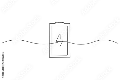 Continuous one line drawing of battery charging. Single line drawing illustration of battery charging symbol. Electricity energy concept vector art. Doodle line illustration.