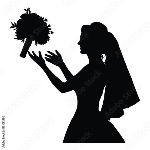 Bouquet toss Silhouette, Vector, Icon, Logo, White Background.
