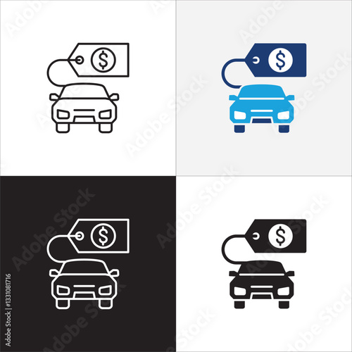 Company asset value icon. Asset price icon. Icon design compatible for car dealer, price label, business resource, company property, finance, financial, wealth. Vector illustration.