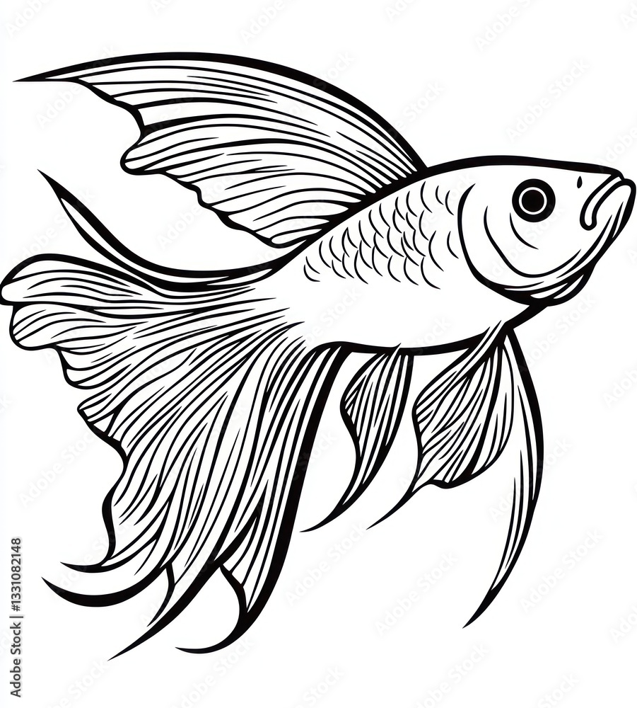 Fototapeta premium Elegant black and white betta fish illustration