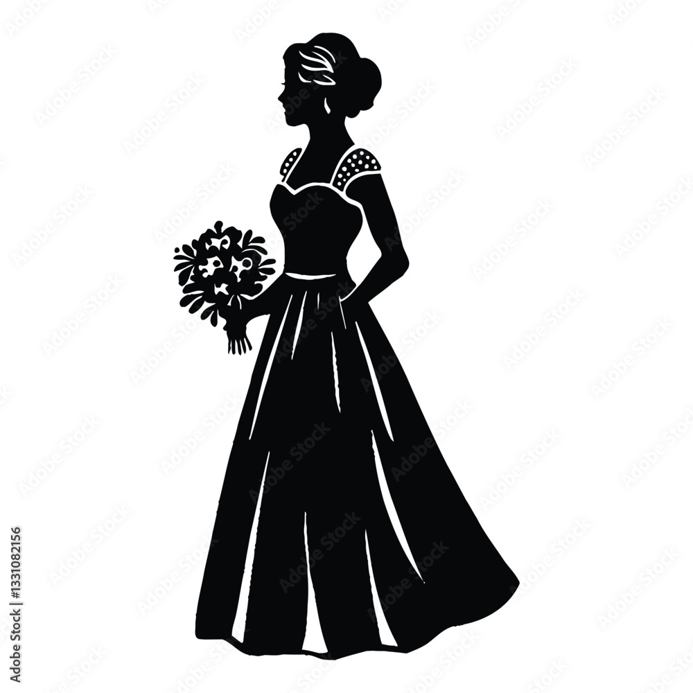 Fototapeta premium Bridesmaid dresses Silhouette, Vector, Icon, Logo, White Background.
