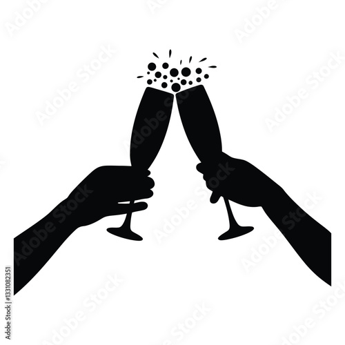 Champagne toast Silhouette, Vector, Icon, Logo, White Background.