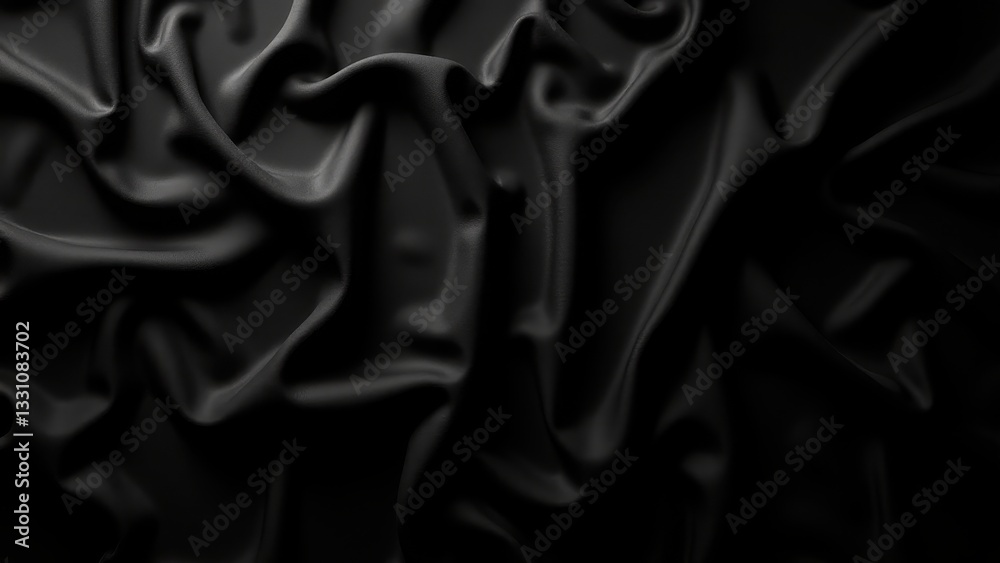 Fototapeta premium Black cloth with intricate folds and creases creating a textured pattern.