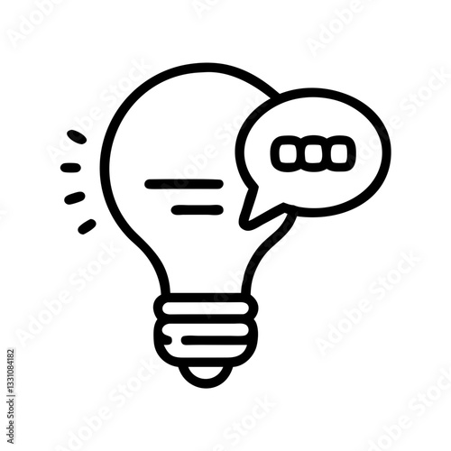 Light bulb with speech bubble line icon on white background