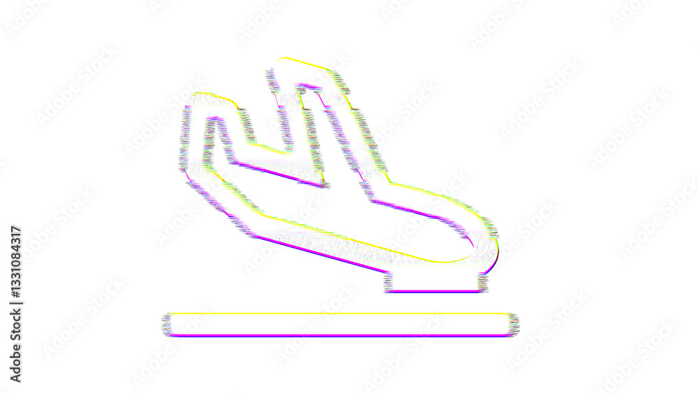 Icon plane arrival is distorted. Glitch. Noise, chromatic aberration, geometric distortion