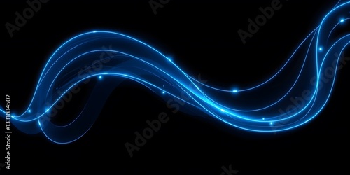 Abstract Glowing Blue Wave Light Trail on Black Background