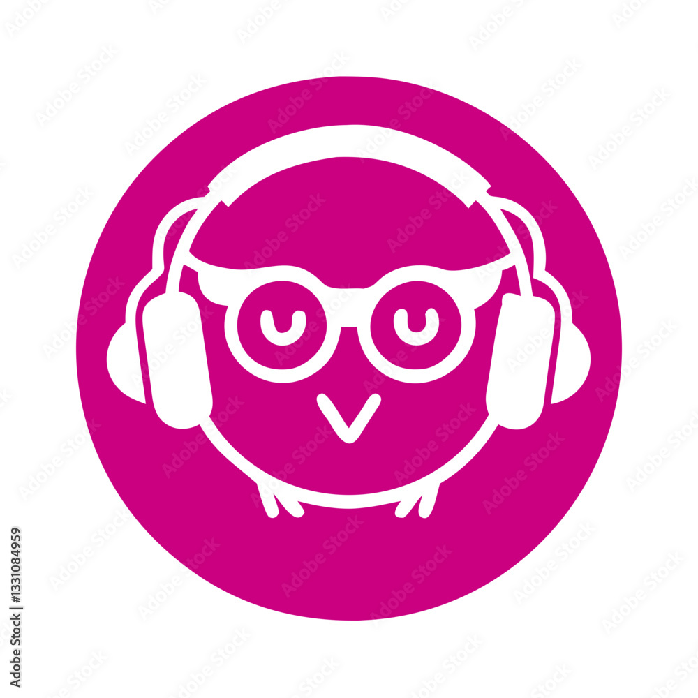 Cute owl wearing glasses and headphones, knowledge and learning symbol Cute owl wearing glasses and headphones, knowledge and learning symbol