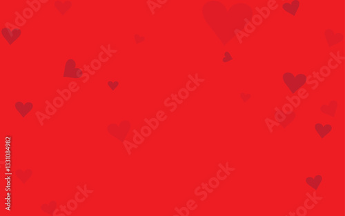 Red background vector with scattered hearts.  Subtle, romantic pattern.  Monochrome with varying heart opacity.  Perfect for Valentine's Day, love themes, and creating a warm, affectionate atmosphere.