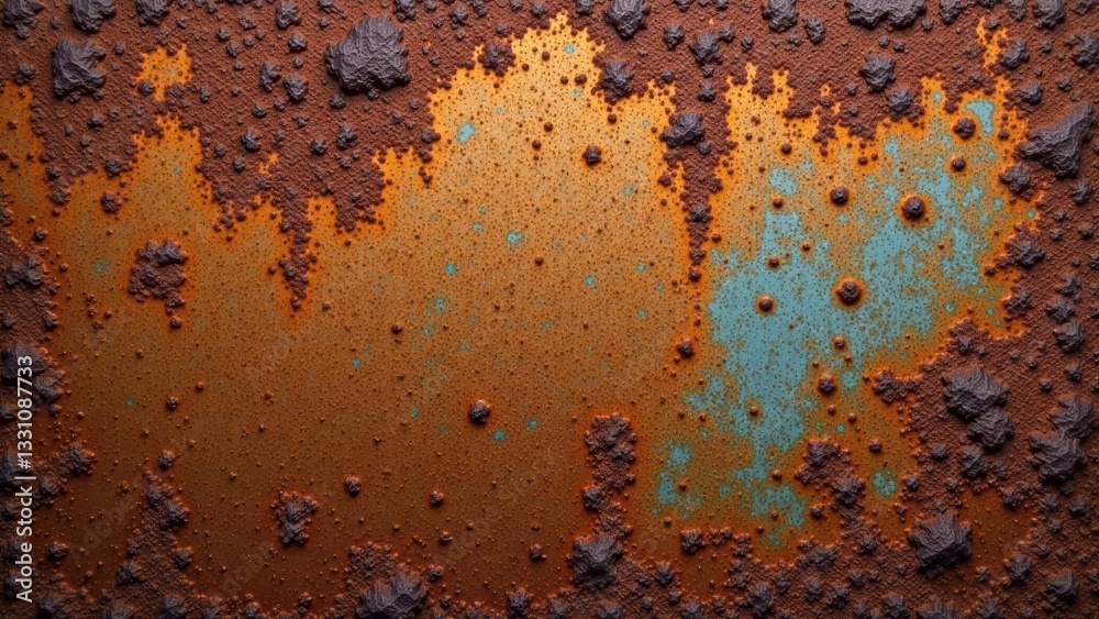 Abstract Oxidized Metal Texture A Detailed Macro View of Corroded Surface Showing a Complex Pattern of Rust and Underlying Paint Abstract Oxidized Metal Texture A Detailed Macro View of Corroded Surface Showing a Complex Pattern of Rust and Underlying Paint
