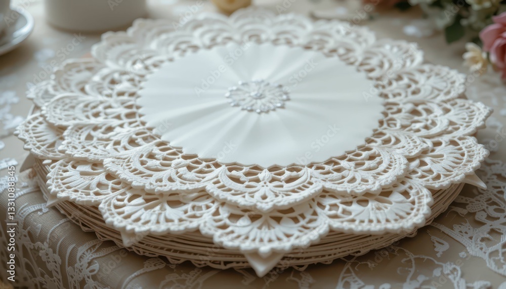 Elegant Lace Table Setting with Beautiful Floral Accents Elegant Lace Table Setting with Beautiful Floral Accents
