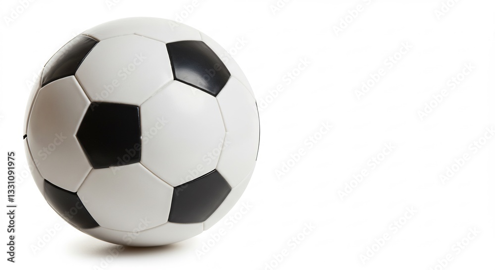 Obraz premium Classic black white soccer ball sharply lit against pure white background. AI Generated